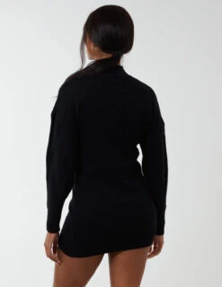 Diamond Print Detail Jumper Dress -Moda Ulla Shop BV2463 BLACK 154