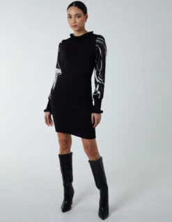 Marble Sleeve Dress -Moda Ulla Shop BV2563 BLACK 22862