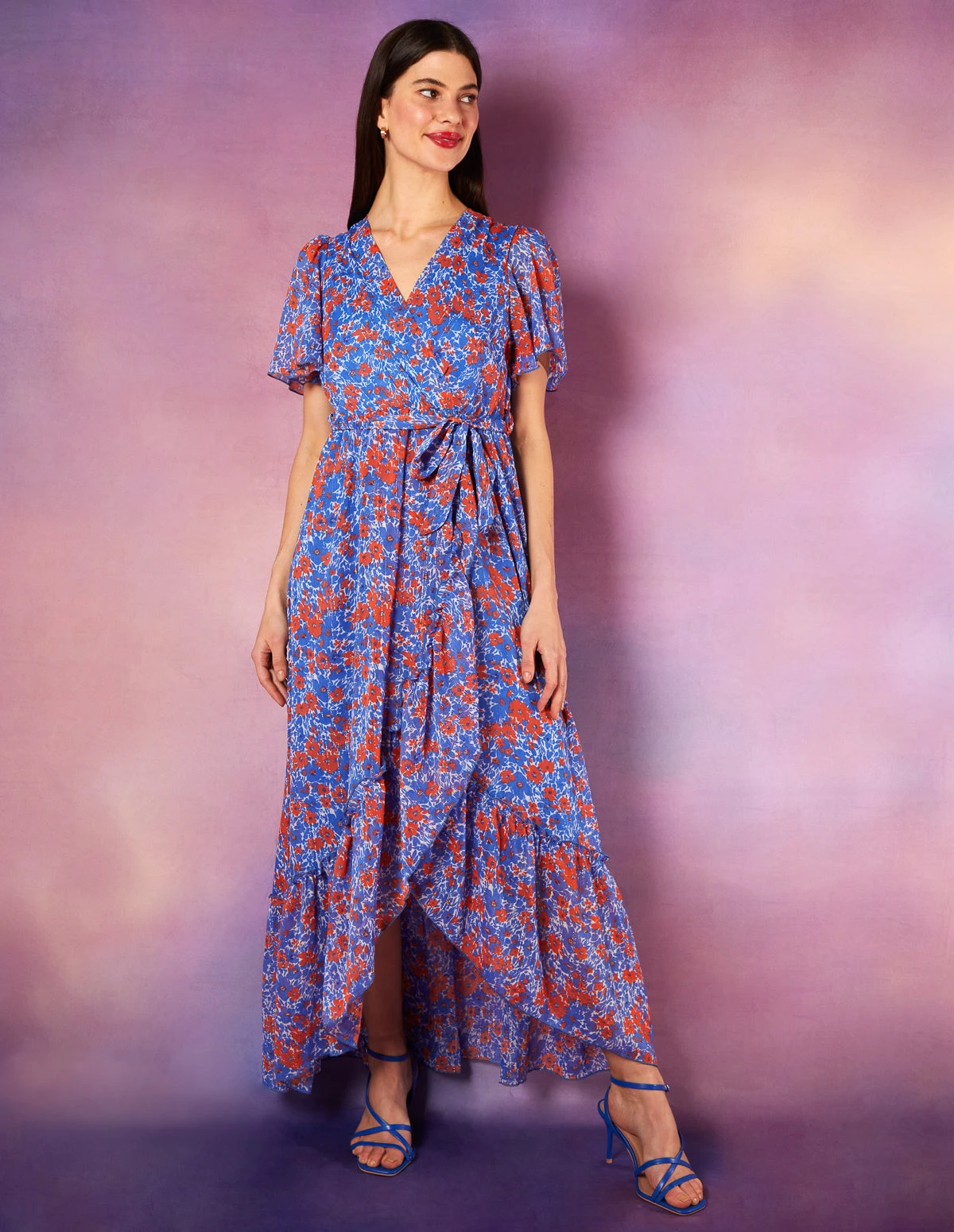 Metallic Detail Frill Split Dress 3 Metallic Detail Frill Split Dress