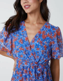 Metallic Detail Frill Split Dress 10 Metallic Detail Frill Split Dress -Moda Ulla Shop BV2608 BLUE 4