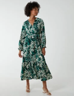 Abstract Floral Belted Maxi Dress
