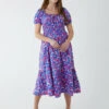 Abstract Heart Milkmaid Midi Dress -Moda Ulla Shop BV2641 BLUE 7761