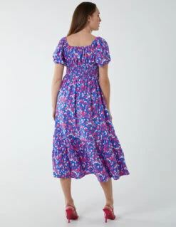 Abstract Heart Milkmaid Midi Dress -Moda Ulla Shop BV2641 BLUE 7794