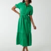 Belted Tiered Midi Dress -Moda Ulla Shop BV2654 GREEN 2527