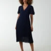Wrap Tie Pleated Crossover Dress -Moda Ulla Shop BV2676IT NAVY 2896