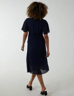 Wrap Tie Pleated Crossover Dress -Moda Ulla Shop BV2676IT NAVY 2927