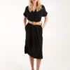 V Neck Midi Dress With Belt -Moda Ulla Shop BV2888 BLACK215