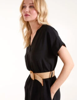 V Neck Midi Dress With Belt -Moda Ulla Shop BV2888 BLACK217
