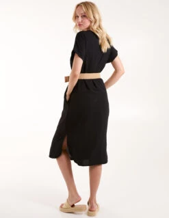 V Neck Midi Dress With Belt -Moda Ulla Shop BV2888 BLACK219