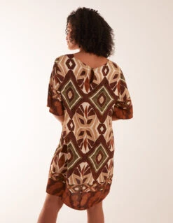 Tribal Print Short Sleeve Dress -Moda Ulla Shop BV3054 RUST 12677