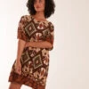 Tribal Print Short Sleeve Dress 2 Tribal Print Short Sleeve Dress -Moda Ulla Shop BV3054 RUST 12695