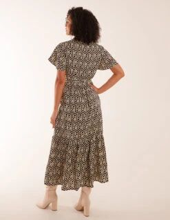 Geometric Tiered Midi Dress 9 Geometric Tiered Midi Dress -Moda Ulla Shop BV3076 KHAKI 13013