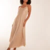 Satin Cami Maxi Dress -Moda Ulla Shop BV3078 CHAMPAGNE 12398