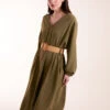 V Neck Long Sleeve Dress With Belt 2 V Neck Long Sleeve Dress With Belt -Moda Ulla Shop BV3139 KHAKI 1569