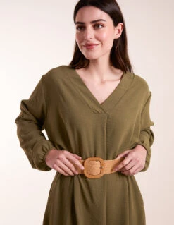 V Neck Long Sleeve Dress With Belt 7 V Neck Long Sleeve Dress With Belt -Moda Ulla Shop BV3139 KHAKI 1597