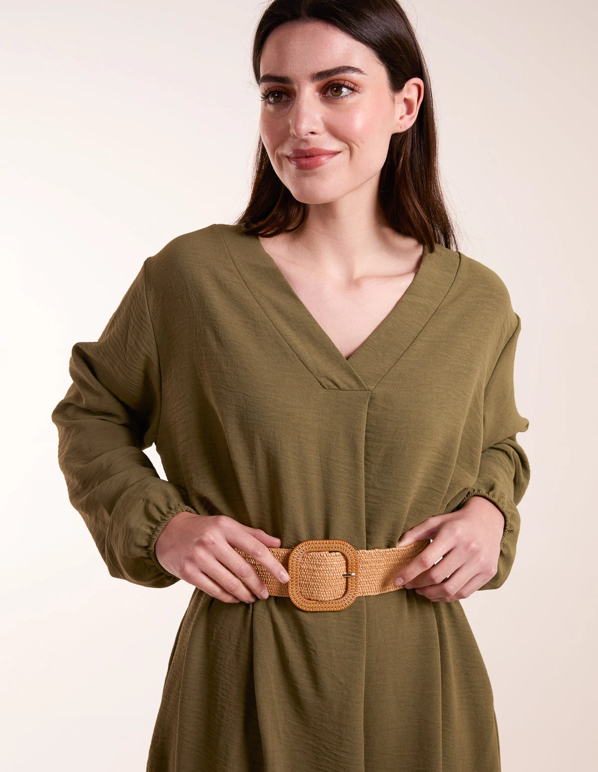 V Neck Long Sleeve Dress With Belt 4 V Neck Long Sleeve Dress With Belt - Image 2