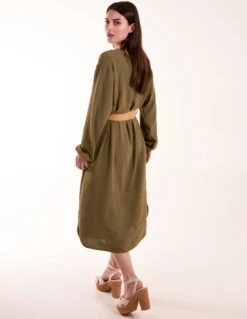 V Neck Long Sleeve Dress With Belt 9 V Neck Long Sleeve Dress With Belt -Moda Ulla Shop BV3139 KHAKI 1604