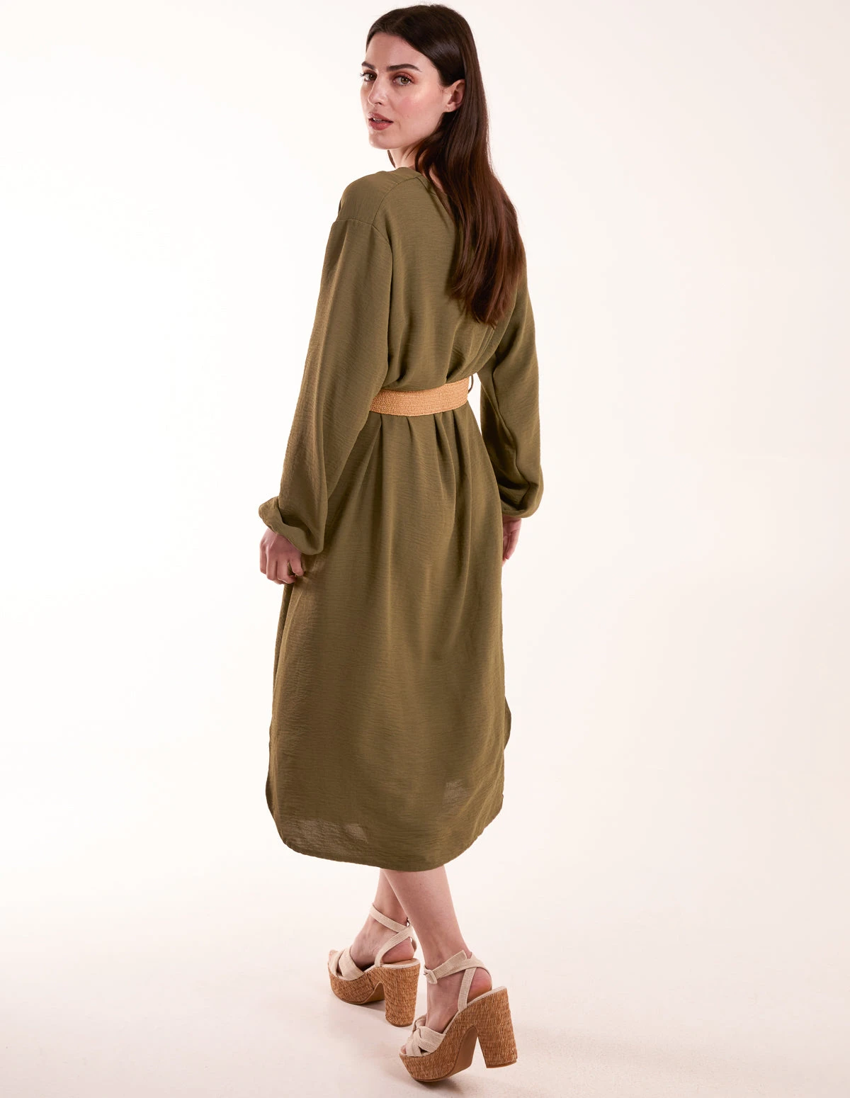 V Neck Long Sleeve Dress With Belt 6 V Neck Long Sleeve Dress With Belt - Image 4