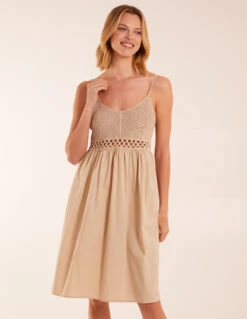 Strap Midi Cami Dress Crochet -Moda Ulla Shop BV3141 STONE 13197