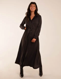 Drawstring Button Through Shirt Maxi Dress
