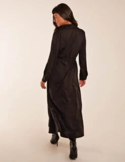 Drawstring Button Through Shirt Maxi Dress -Moda Ulla Shop BV3172IT BLACK 50576