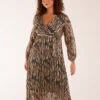 Wrap Over Metallic Vertical Print Dress -Moda Ulla Shop BV3316IT TEAL 19247