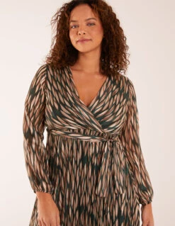 Wrap Over Metallic Vertical Print Dress -Moda Ulla Shop BV3316IT TEAL 19250
