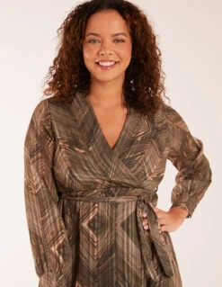 Metallic Chevron Diamond Print Dress 8 Metallic Chevron Diamond Print Dress -Moda Ulla Shop BV3320IT KHAKI 19308