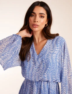 V Neck Chiffon Mini Dress 8 V Neck Chiffon Mini Dress -Moda Ulla Shop BV3483 BLUE 26513