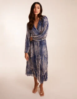 Pleated Abstract Snake Print Wrap Dress 8 Pleated Abstract Snake Print Wrap Dress -Moda Ulla Shop BV3500 NAVY 26433 1