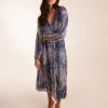 Pleated Abstract Snake Print Wrap Dress 1 Pleated Abstract Snake Print Wrap Dress -Moda Ulla Shop BV3500 NAVY 26433