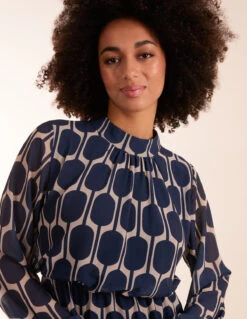 Geometric Print Dress 8 Geometric Print Dress -Moda Ulla Shop BV3545 NAVY 10373