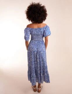 Tie Front Shirred Waist Midi Dress -Moda Ulla Shop BV3576 BLUE 10717 wrong 1