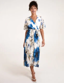Water Floral Pleated Dress