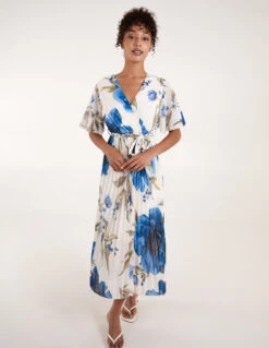 Water Floral Pleated Dress -Moda Ulla Shop BV3982 BRIGHTBLUE 3