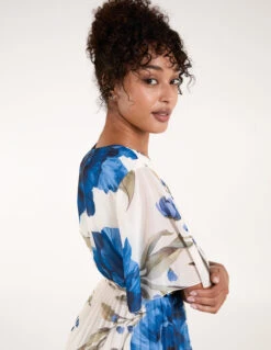 Water Floral Pleated Dress -Moda Ulla Shop BV3982 BRIGHTBLUE 5