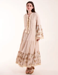 Ruffle Dress With Long Sleeves -Moda Ulla Shop BV5100 STONE 3378 2