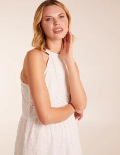 Halter Neck Crochet Detailed Maxi Dress -Moda Ulla Shop BV5110 IVORY 1295