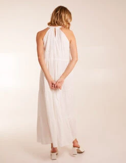 Halter Neck Crochet Detailed Maxi Dress -Moda Ulla Shop BV5110 IVORY 1311