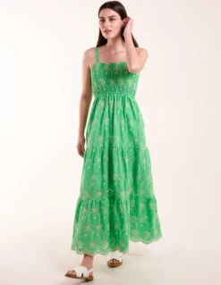 Broderie Anglaise Shirred Bust Dress -Moda Ulla Shop BV5169 GREEN 1020