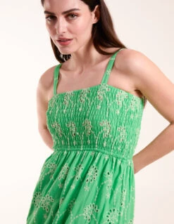 Broderie Anglaise Shirred Bust Dress -Moda Ulla Shop BV5169 GREEN 1052