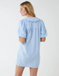 Shirt Dress With Plunge Ruffle -Moda Ulla Shop NL1955 LIGHTBLUE 257