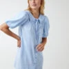 Shirt Dress With Plunge Ruffle -Moda Ulla Shop NL1955 LIGHTBLUE 259