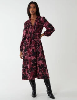 Shirred Bust Wrap Midi Dress