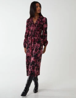 Shirred Bust Wrap Midi Dress 10 Shirred Bust Wrap Midi Dress -Moda Ulla Shop NL222867 PINK 24