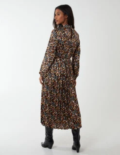 Abstract Animal Print High Neck Blouson Dress -Moda Ulla Shop NL222870 ORANGE 11