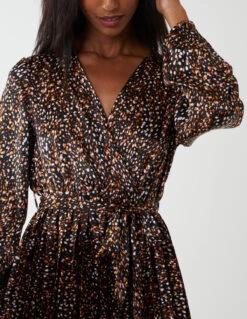 Wrap Front Belted Pleated Midi Dress -Moda Ulla Shop NL222873 BLACK 7