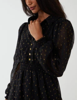 Shirred Waist & Puff Hem Shirt Dress -Moda Ulla Shop NL222888 LACK 37
