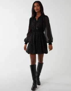 Shirred Waist & Puff Hem Shirt Dress -Moda Ulla Shop NL222888 LACK 39