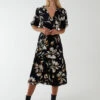 Wrap Front Tier Hem Midi Dress -Moda Ulla Shop NL222913 BLACK 162